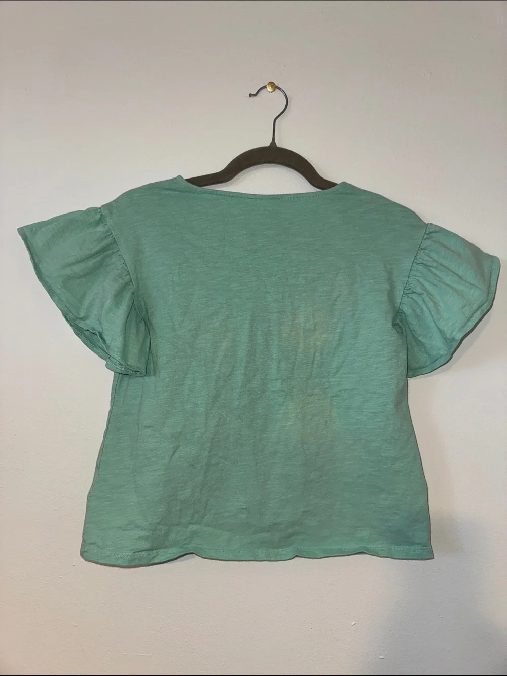 Lands' End Mint Green Short Sleeve Top with Colorful Embroidered Hem, Size M